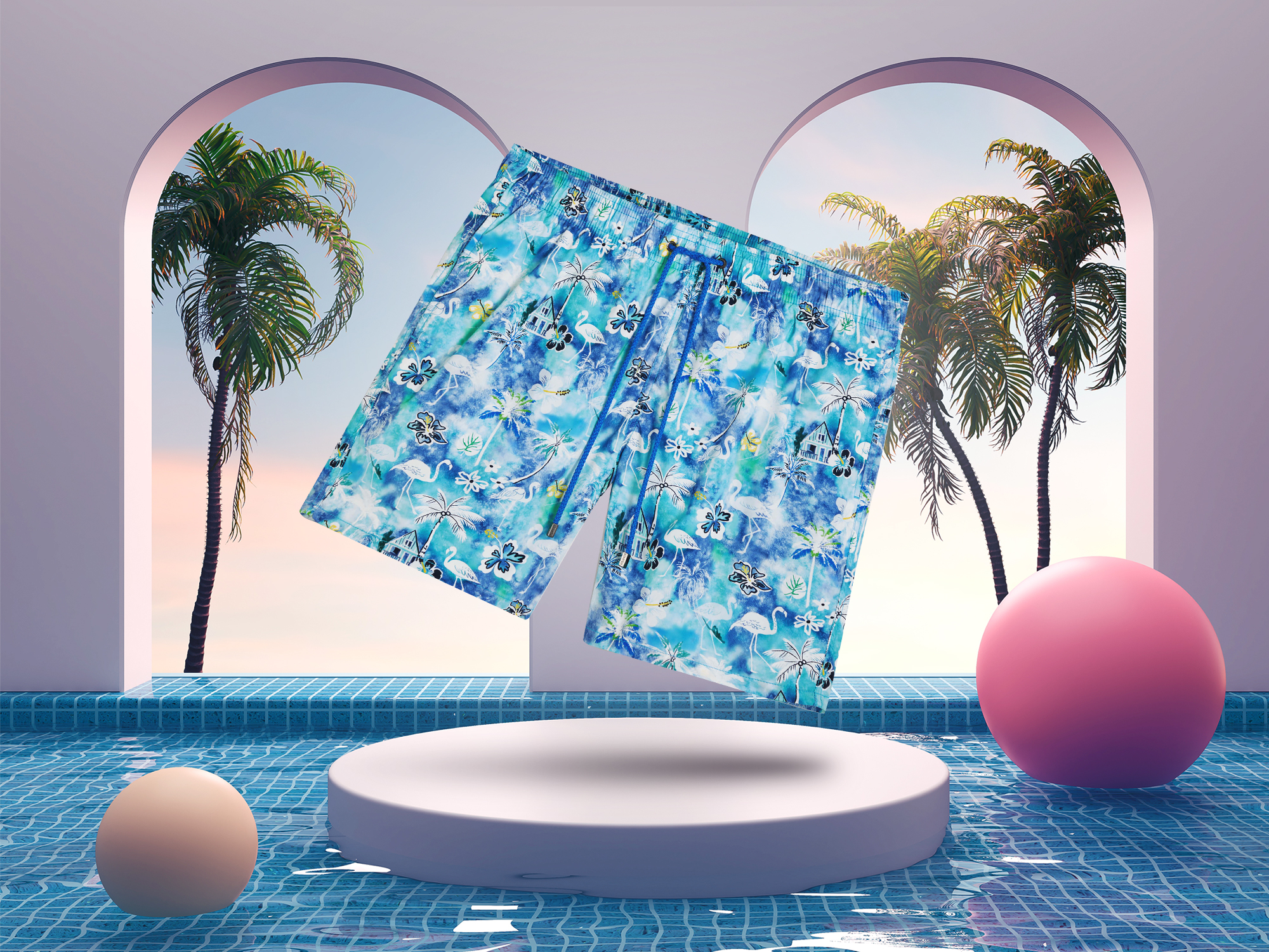 patterned blue swim shorts from Bugatchi