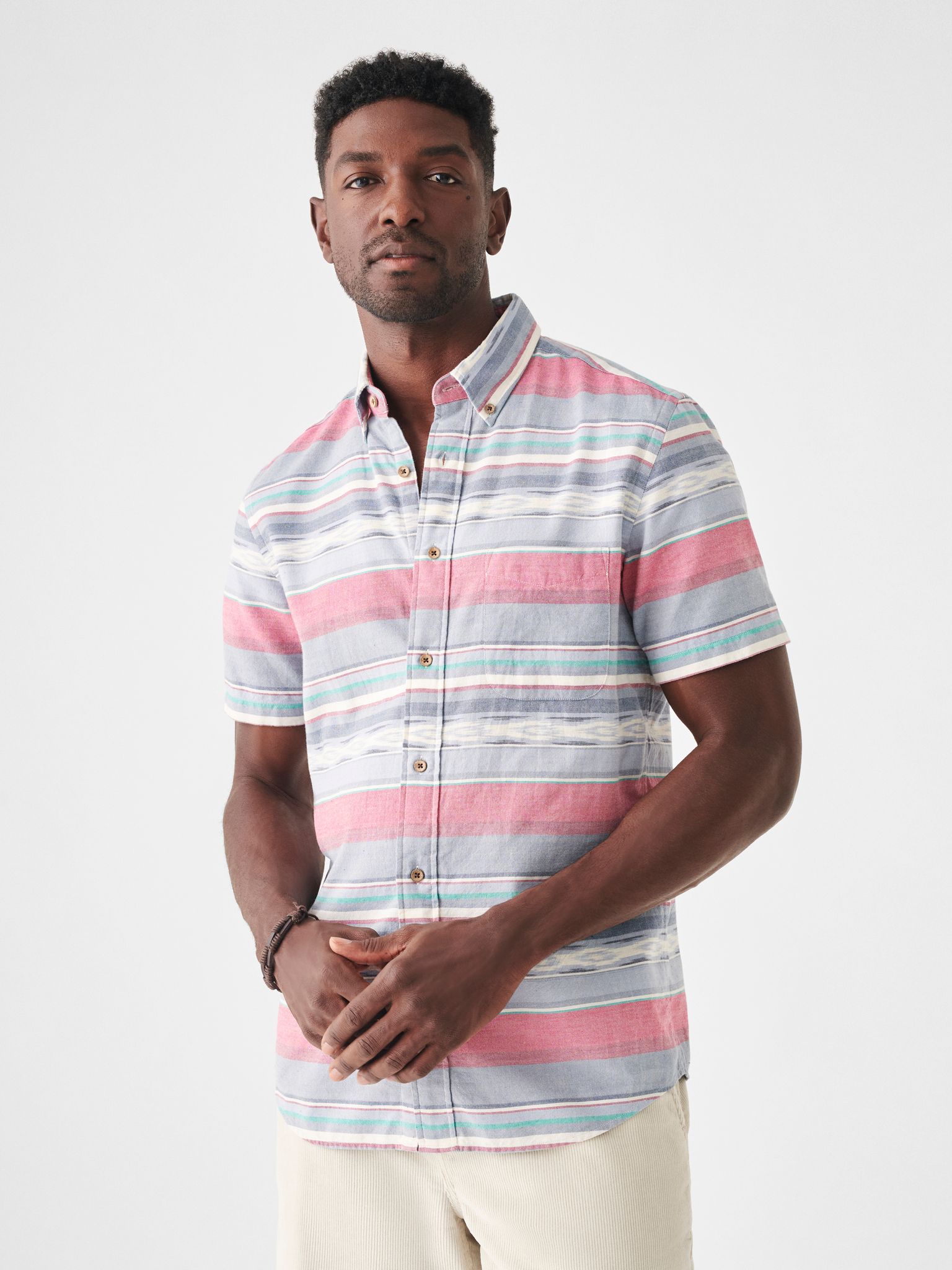 mulitcolored short sleeve patterned shirt from Faherty