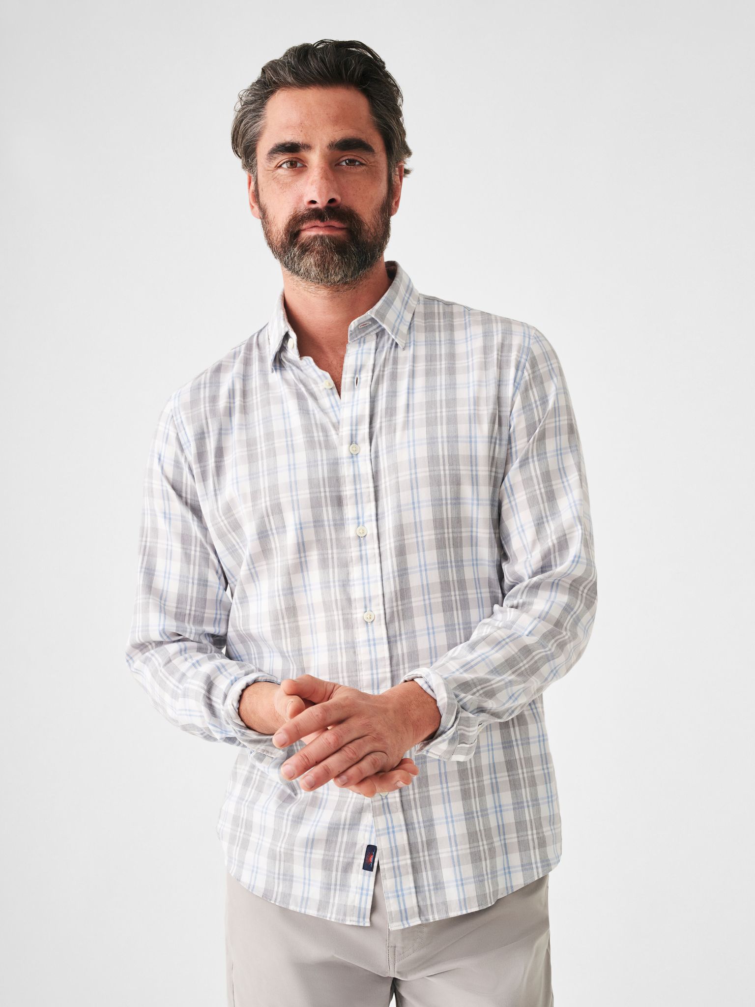 gray plaid long sleeve patterned shirt from Faherty