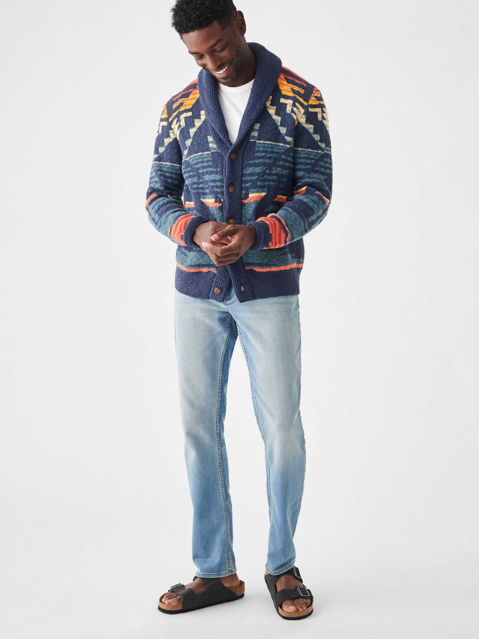 multicolored patterned sweater from Faherty